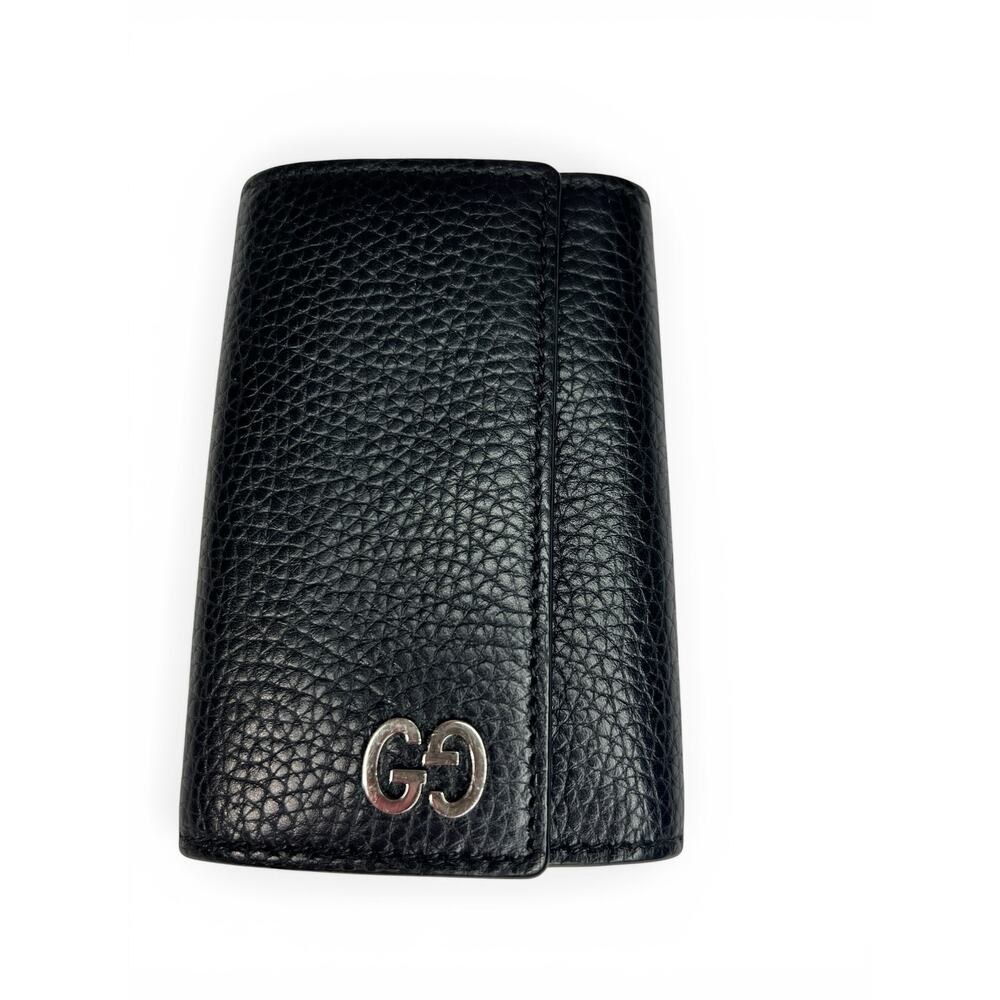 Gucci Black Leather Interlocking G 6-Ring Key Case Holder EUC
